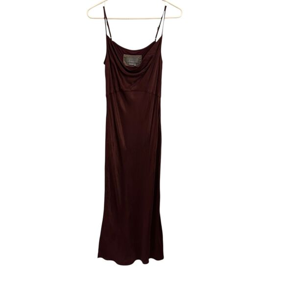 Anthropologie Dresses & Skirts - A by Anthropologie Maroon Shiny Adjustable Spaghetti‎ Strap Maxi Bodycon Dress S